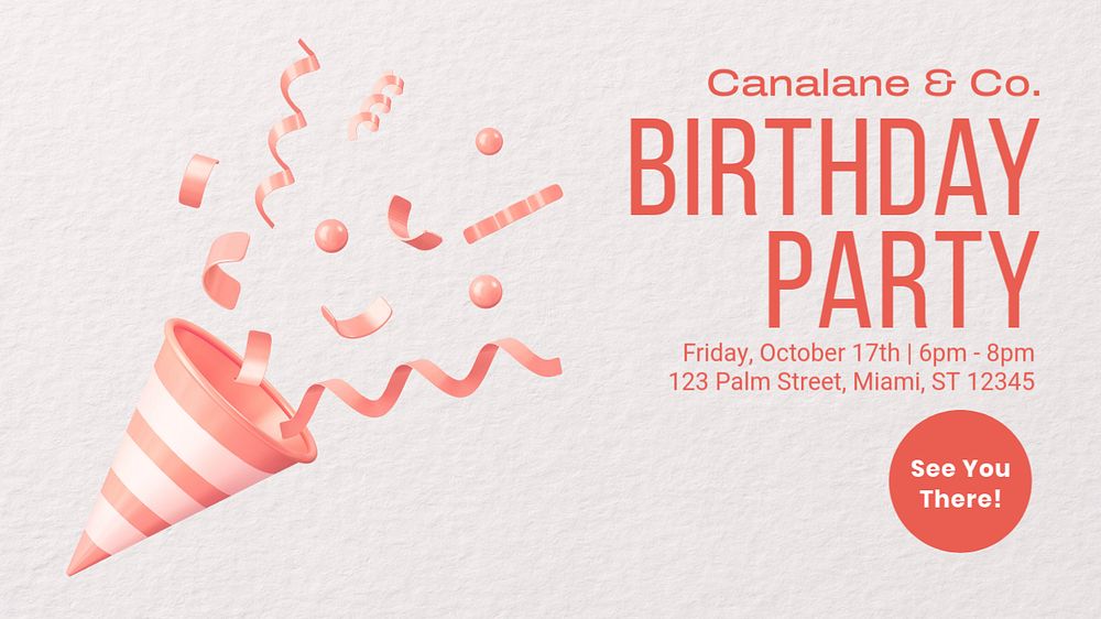 Birthday party blog banner template, editable text