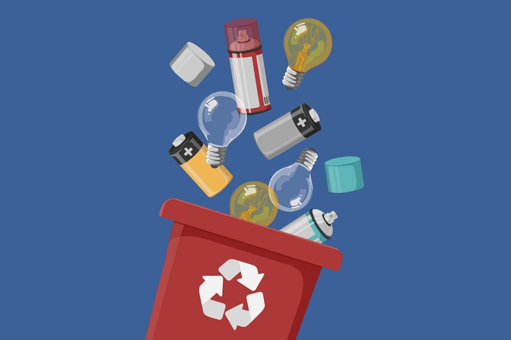 Red recycling bin, editable environment illustration design