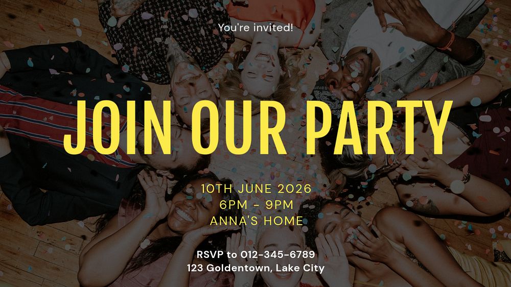 Join our party blog banner template, editable text