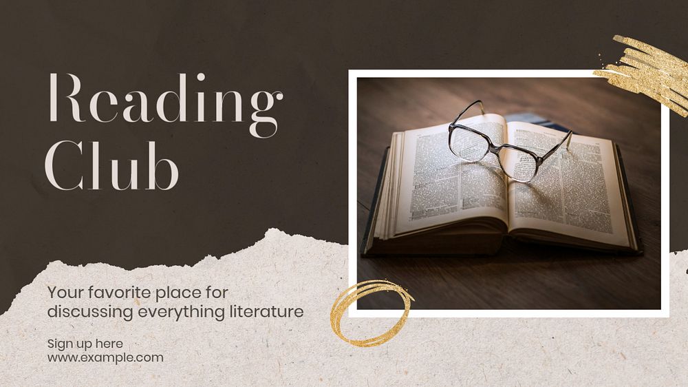 Reading club  blog banner template, editable text