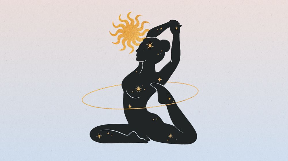 Yoga woman, gradient desktop wallpaper, editable design