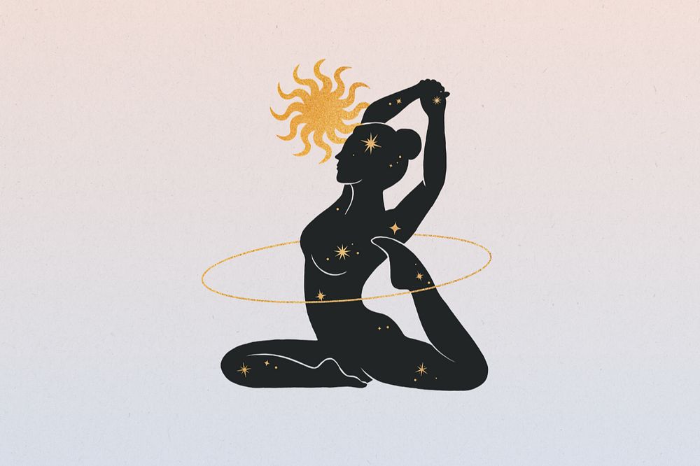 Yoga woman silhouette, gradient background, editable design