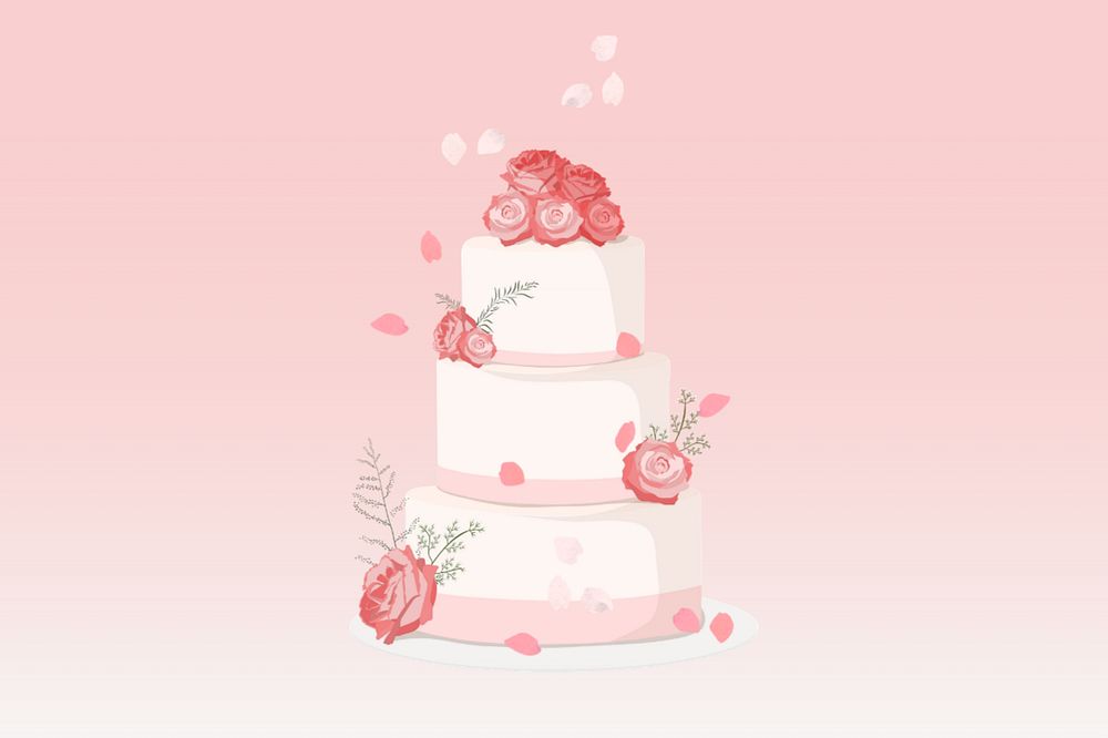 Editable pink floral wedding cake design