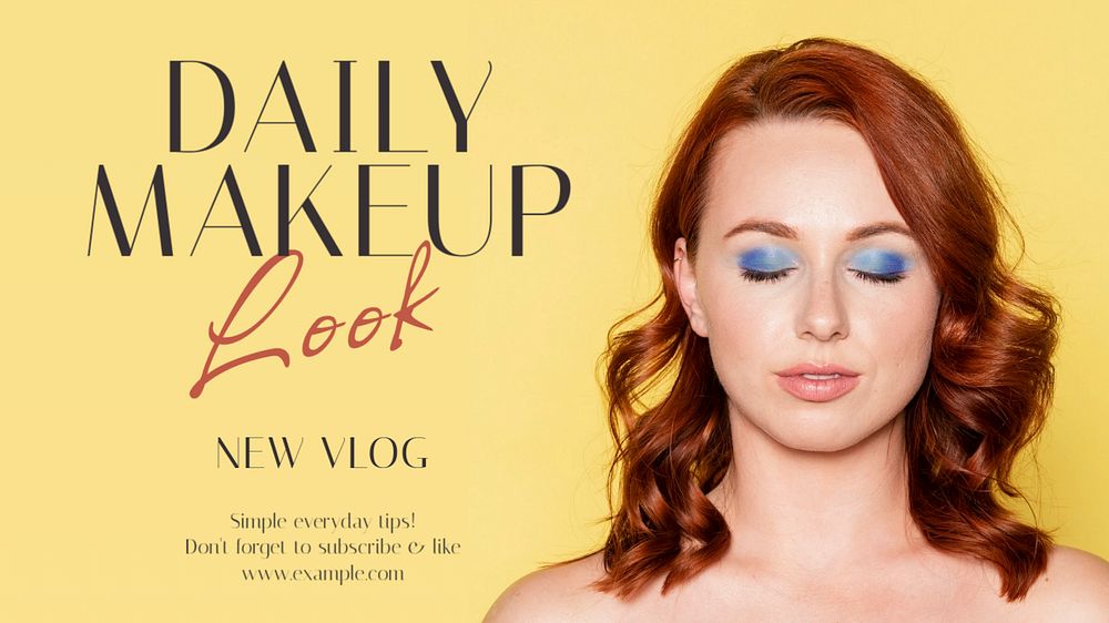 Daily makeup vlog blog banner template, editable text