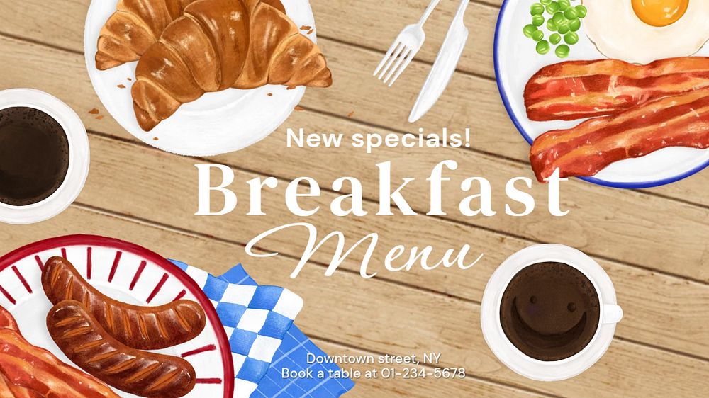 Breakfast menu blog banner template, editable text