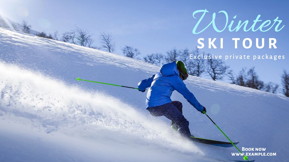 Winter ski tour blog banner template, editable text