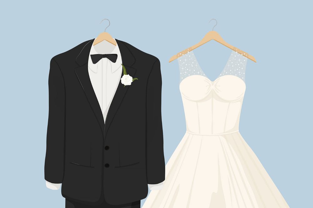 Wedding attire, editable bride & groom fashion design