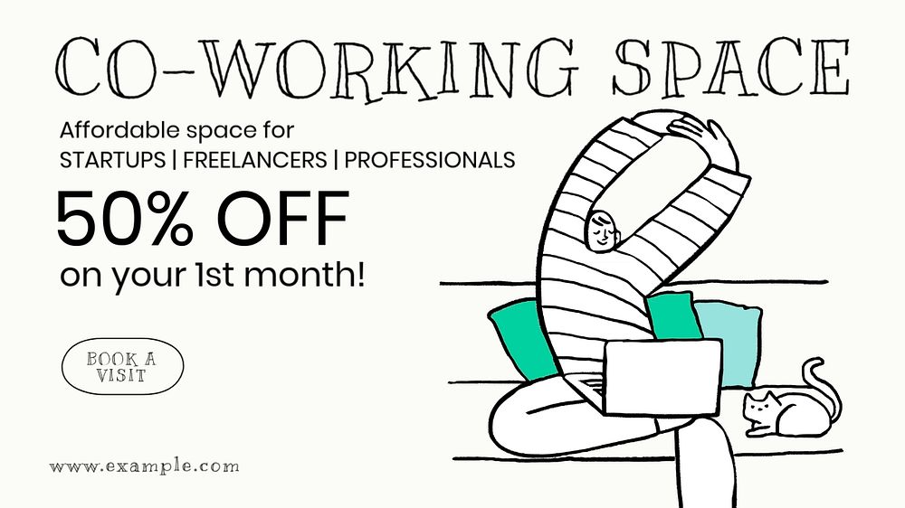 Co-working space  blog banner template, editable text