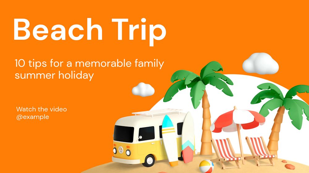 Beach trip blog banner template, editable text