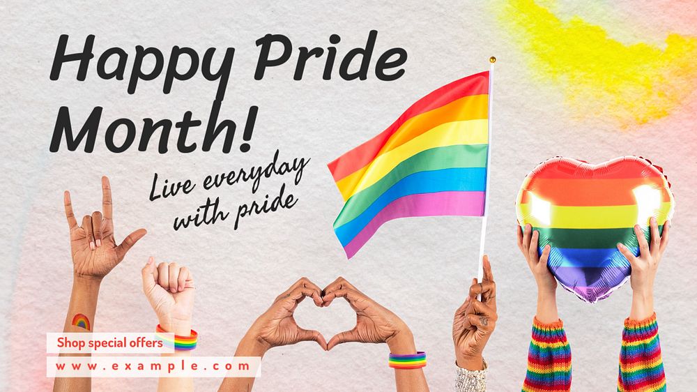 Happy Pride Month blog banner template, editable text