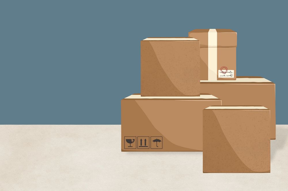 Editable moving boxes border background, product packaging illustration design