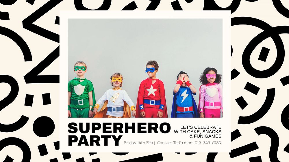 kids superhero party  blog banner template, editable text