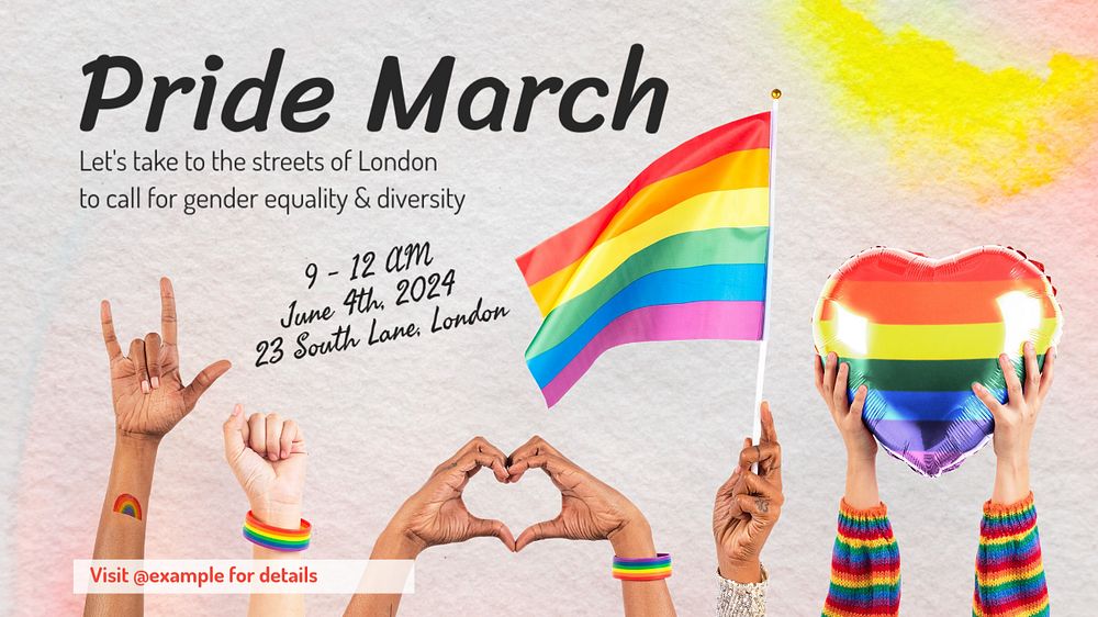 Pride march blog banner template, editable text