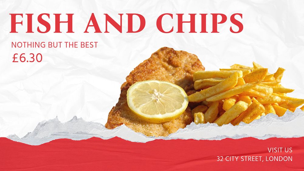 Fish and chips  blog banner template, editable text