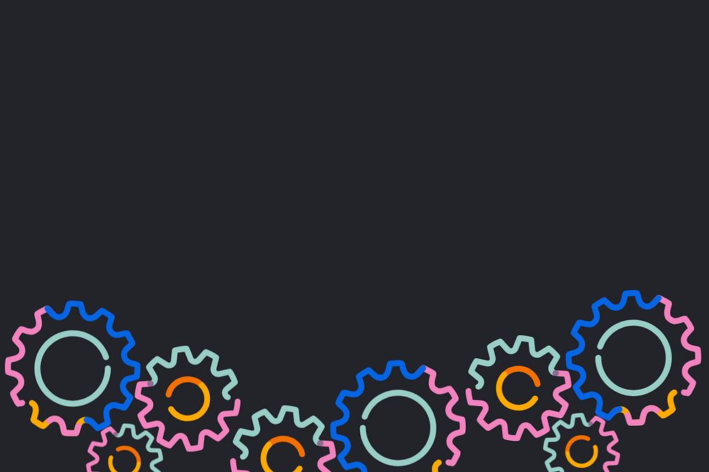 Gears border doodle, black background, editable design