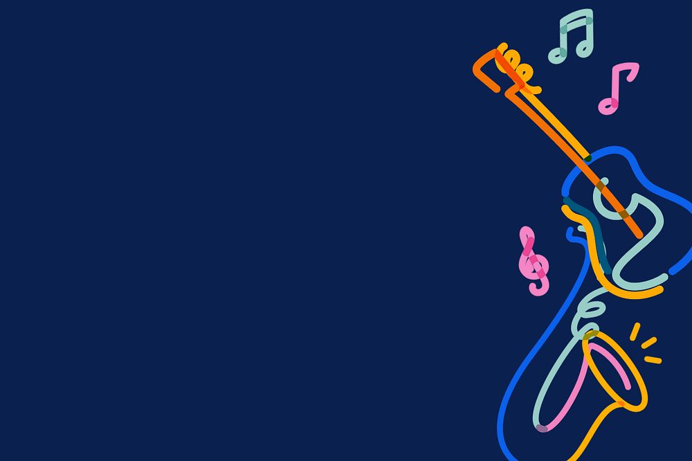 Music instruments doodle, blue background, editable design