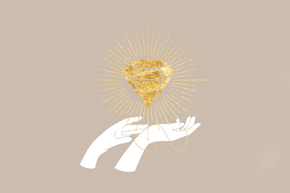 Golden diamond with hands, brown background, editable design