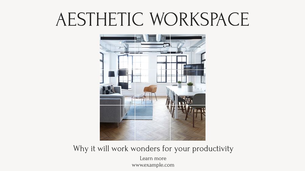 Aesthetic workspace  blog banner template, editable text