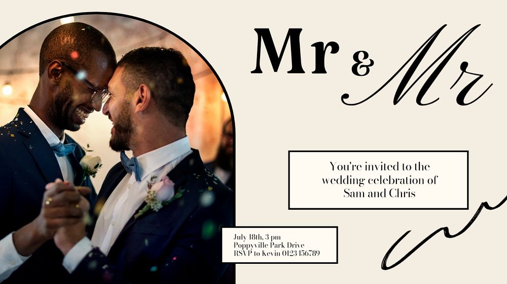 Gay wedding blog banner template, editable text