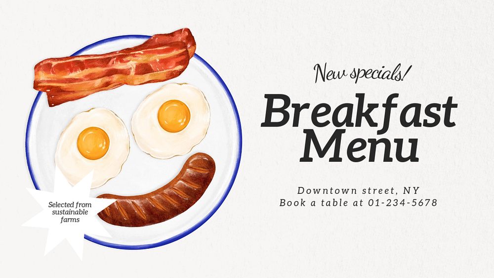 Breakfast menu  blog banner template, editable text