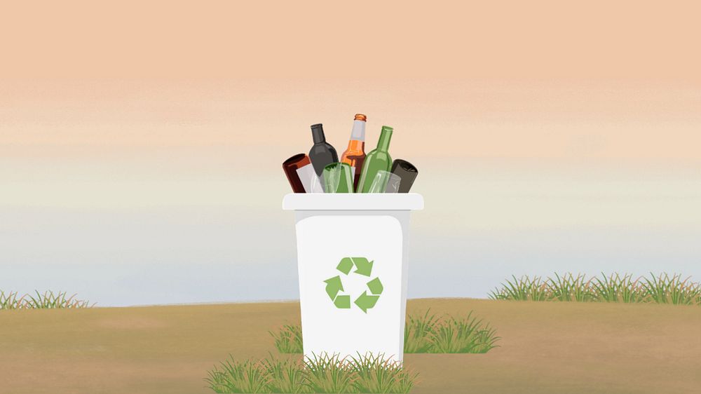 Bottles recycle bin desktop wallpaper, editable environment illustration design