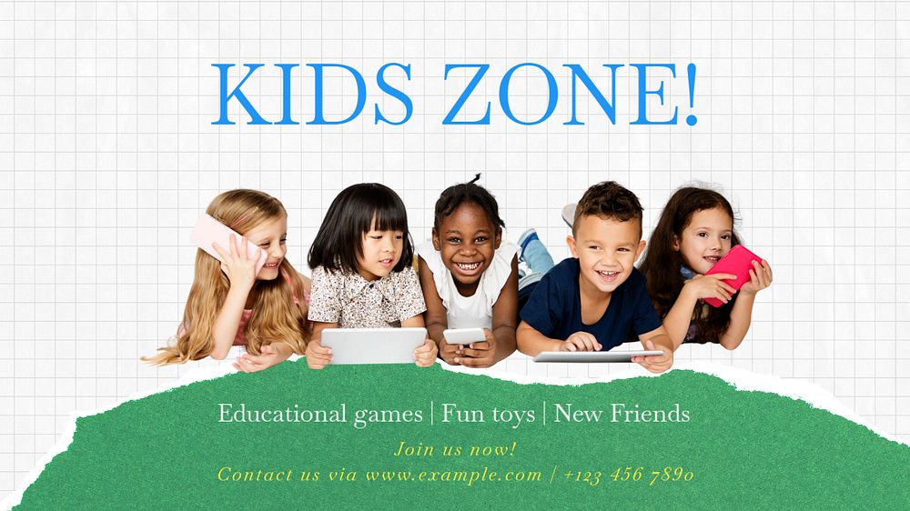 Kids zone  blog banner template, editable text