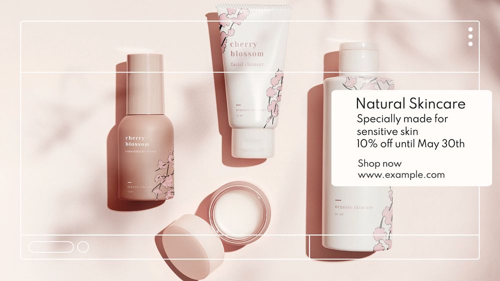 Natural skincare  blog banner template, editable text