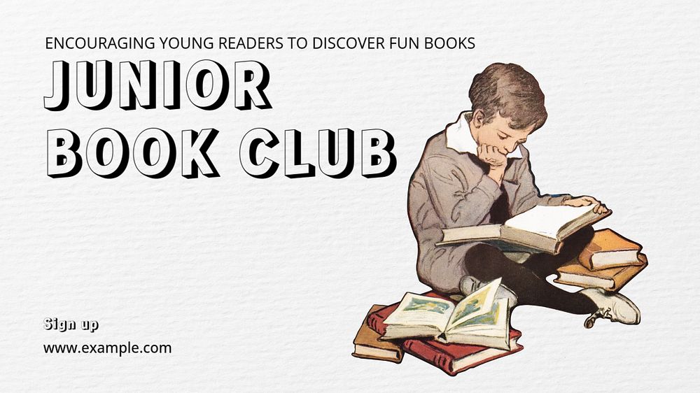 Junior book club  blog banner template, editable text