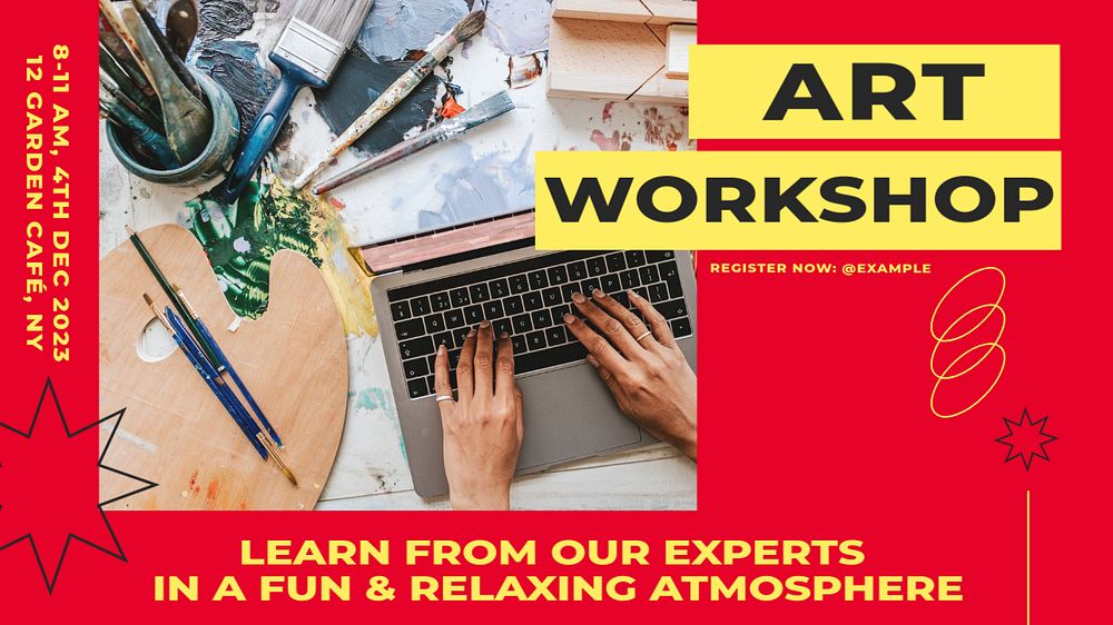 Art workshop blog banner template, editable text