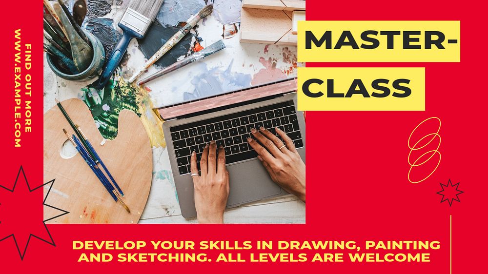 Mastering art class blog banner template, editable text