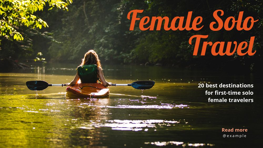 Female solo travel blog banner template, editable text