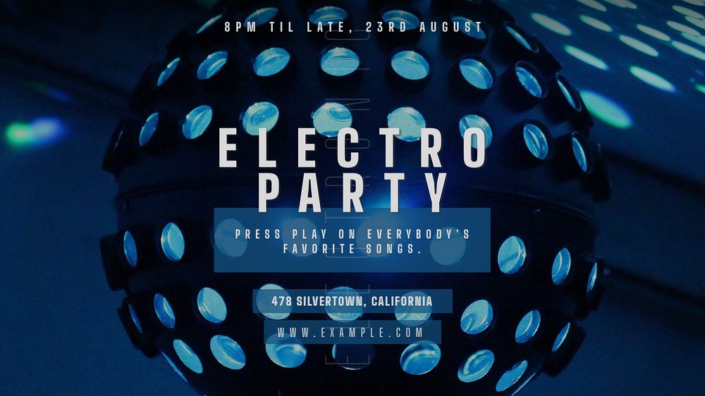 Electro party blog banner template, editable text