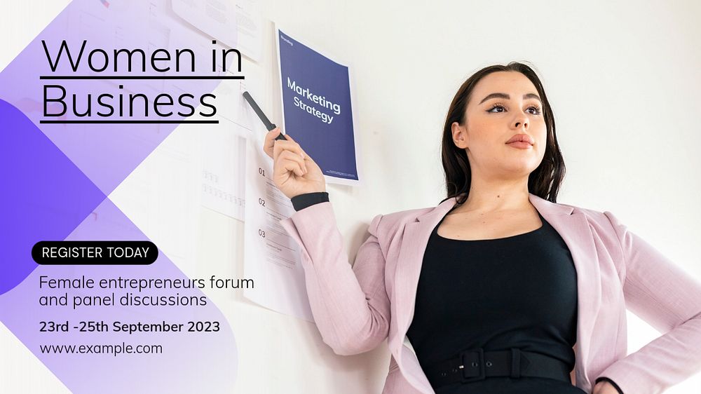 Woman in business blog banner template, editable text