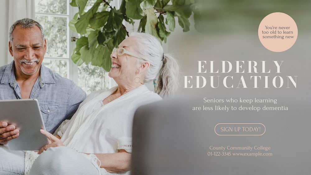 Elderly education blog banner template, editable text