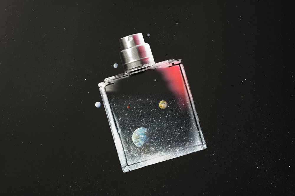 Galaxy perfume bottle, aesthetic beauty editable remix