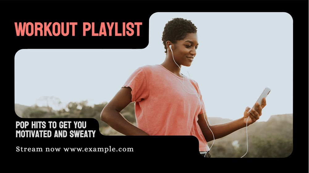 Workout playlist  blog banner template, editable text