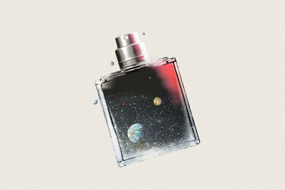 Galaxy perfume bottle, aesthetic beauty editable remix