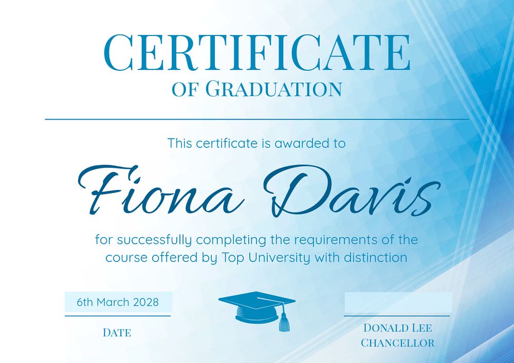 Graduation certificate template, editable text