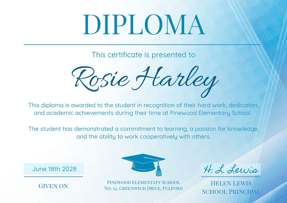 Diploma template, editable text