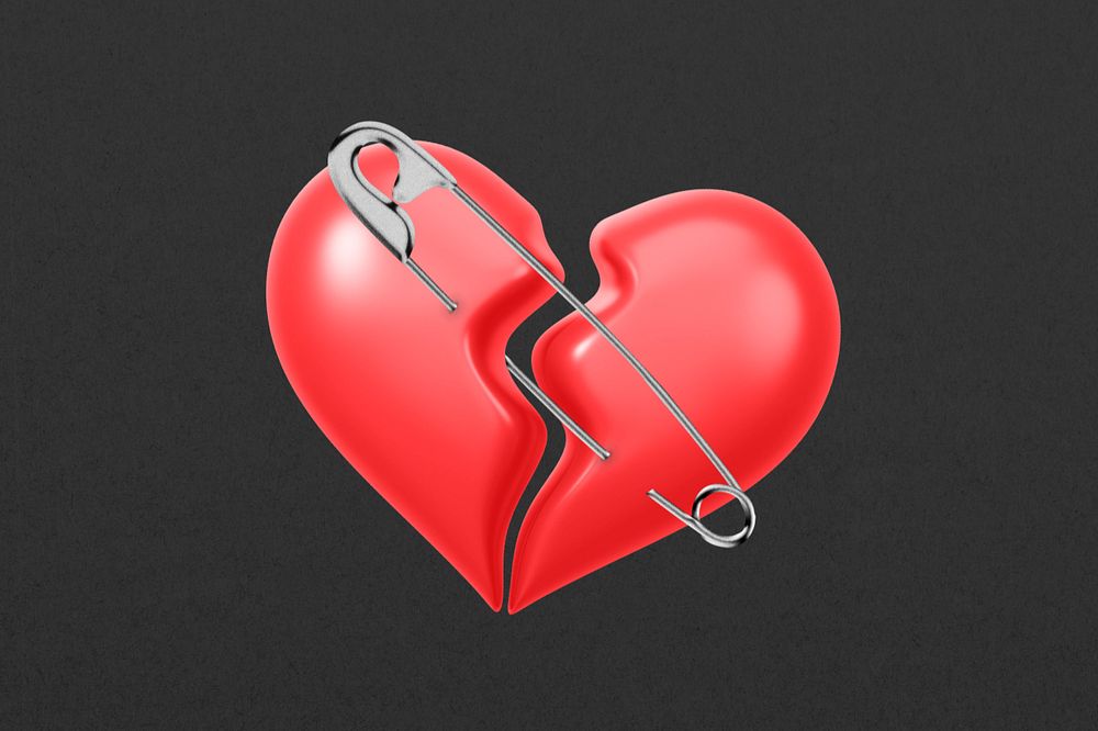 3D broken heart, element editable illustration