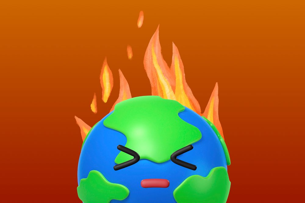 3D burning globe, global warming editable illustration