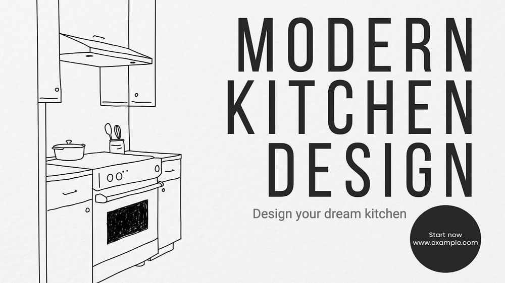 Modern kitchen design  blog banner template, editable text