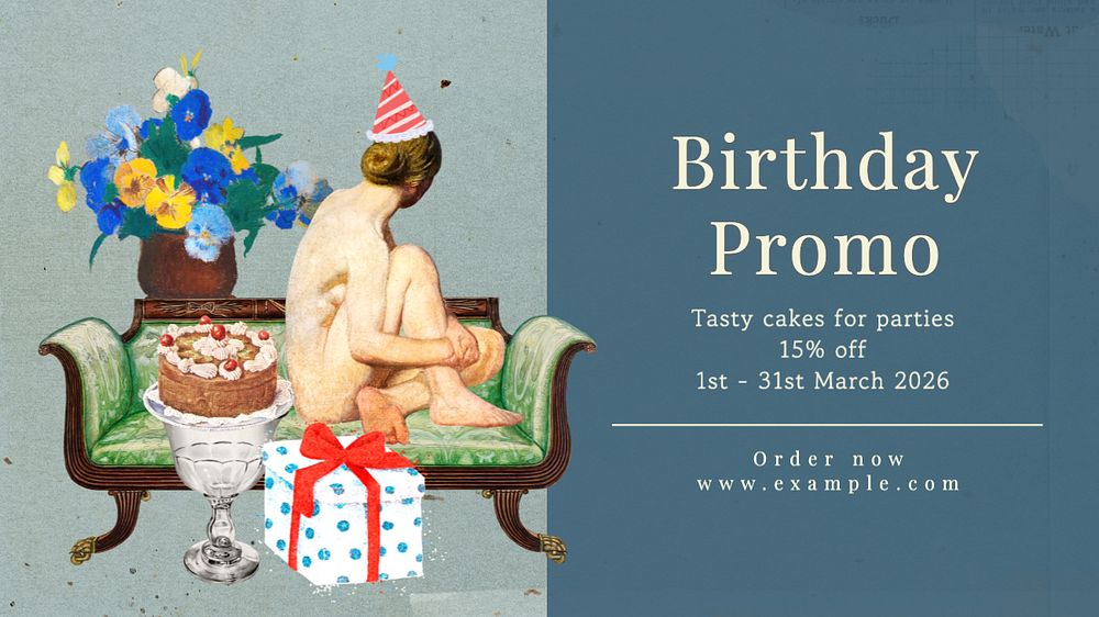 Birthday promo blog banner template, editable text