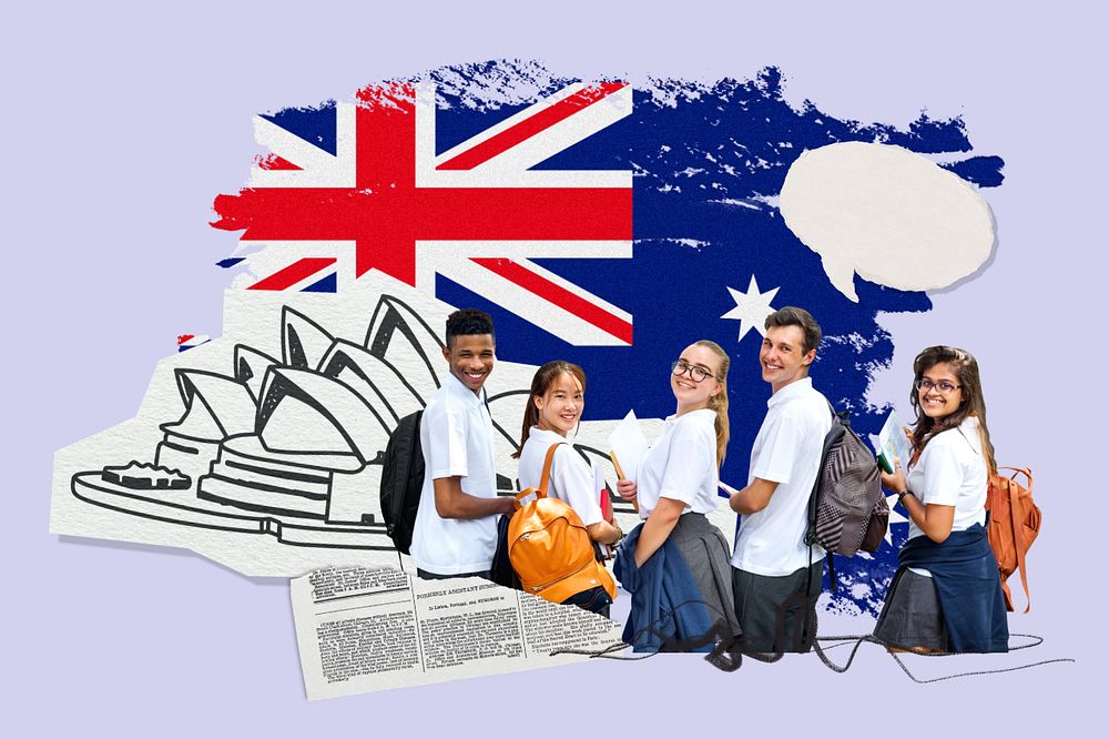 Study in Australia, education paper collage, editable design