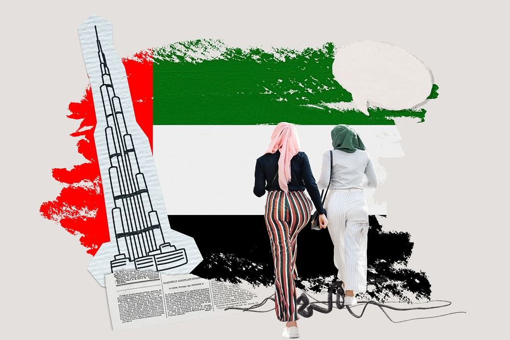 Move to UAE, education paper collage, editable design