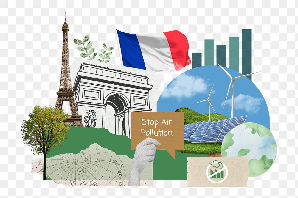 PNG element stop air pollution, French, environment collage, editable design