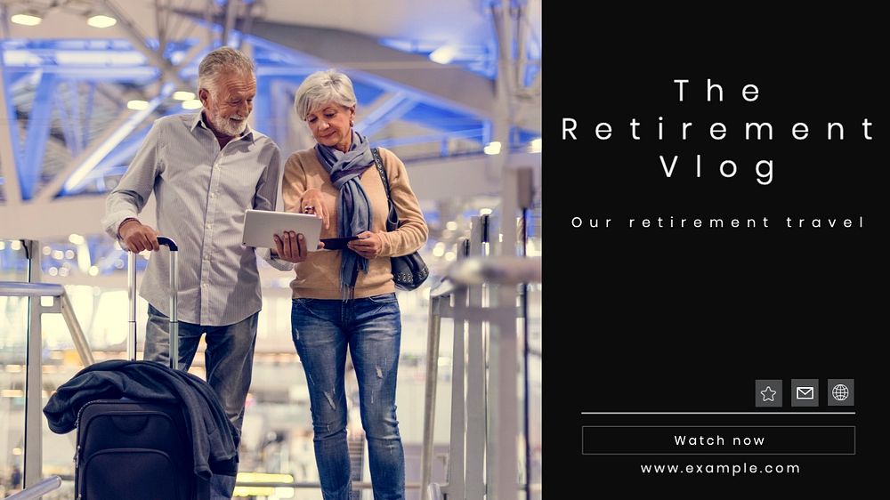 Retirement vlog blog banner template, editable text