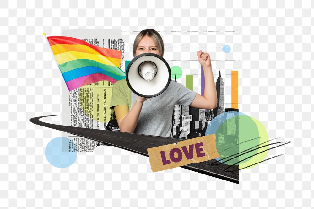 PNG element love protest, LGBT pride photo collage, editable design