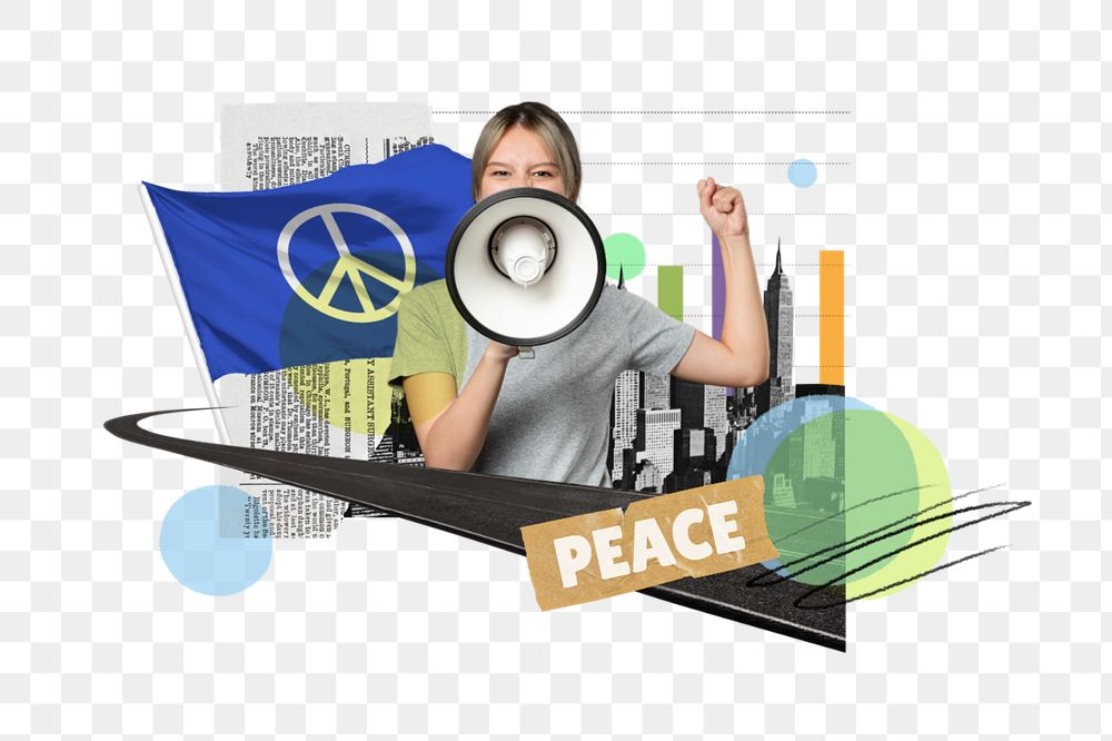 PNG element peace protest, activism photo collage, editable design