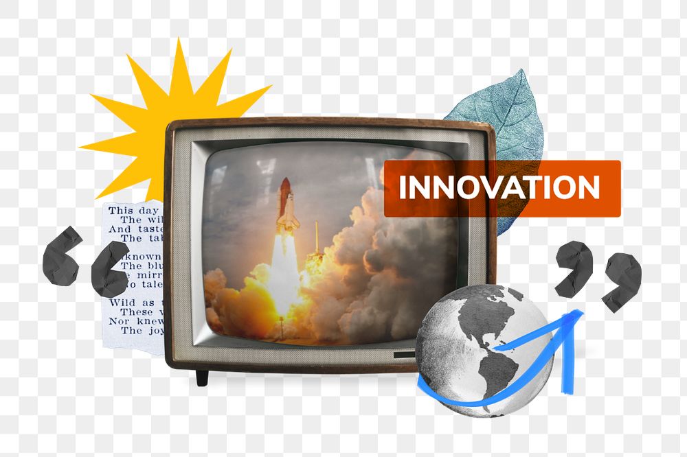 PNG element innovation, TV news collage illustration, editable design